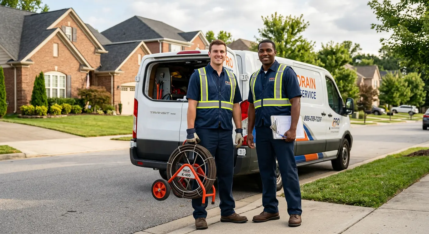 Sewer and drain service team with equipment ready for work in New Haven