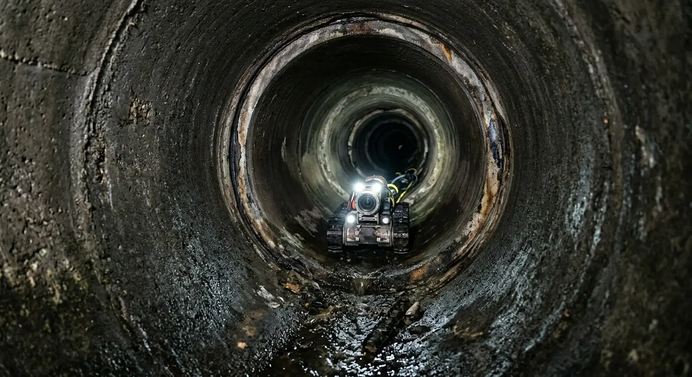 Robotic sewer camera inspecting pipe interior for Sewer Line Repair in New Haven